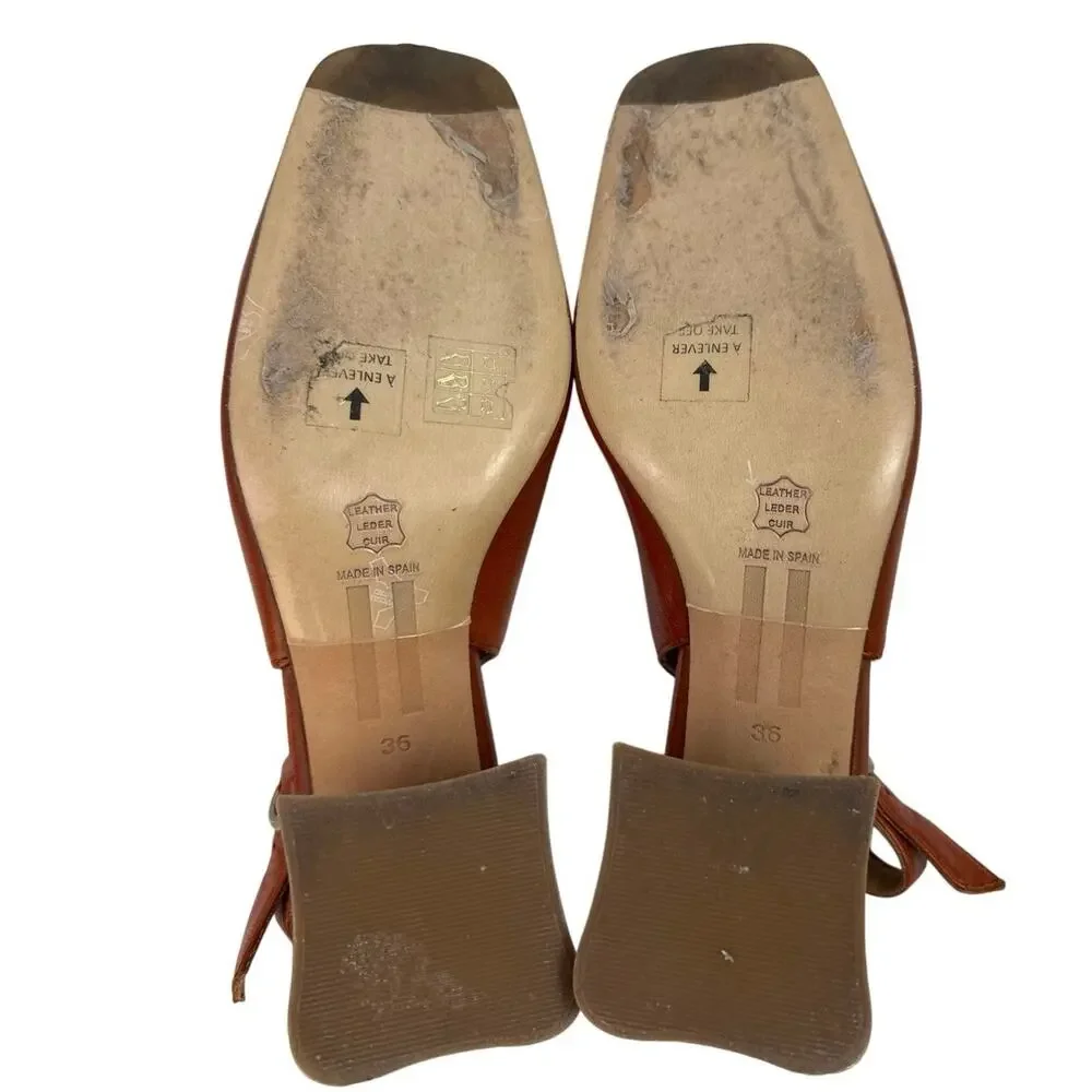 Miista Canar Brown Leather Block Heel Slingback Heela Sandals Pumpa Shoes Size 6